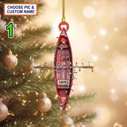 Personalized Sailboat with Printed Christmas Lights Acrylic or Wood Ornament
