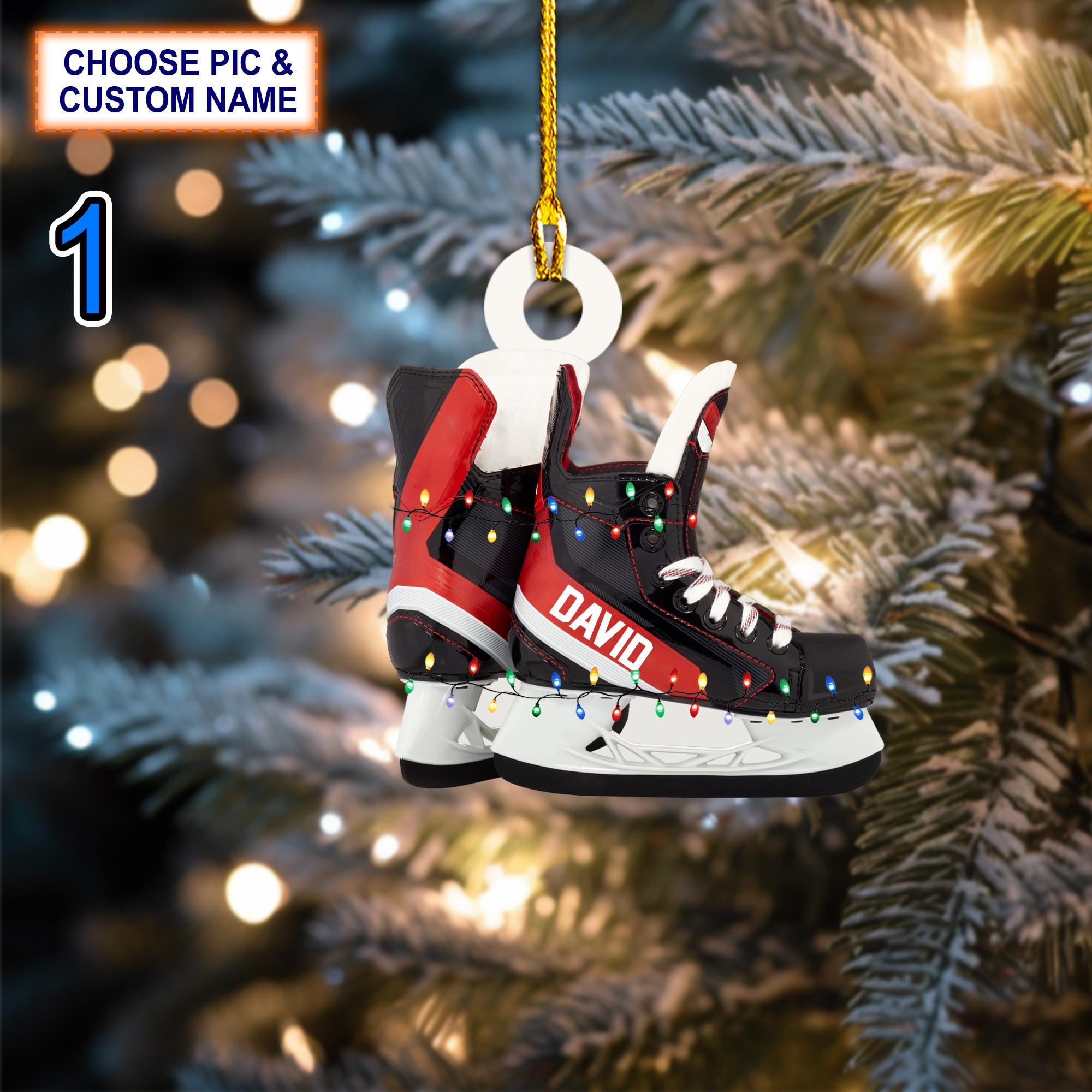 Personalized Ice Hockey Skates Acrylic or Wood Ornament