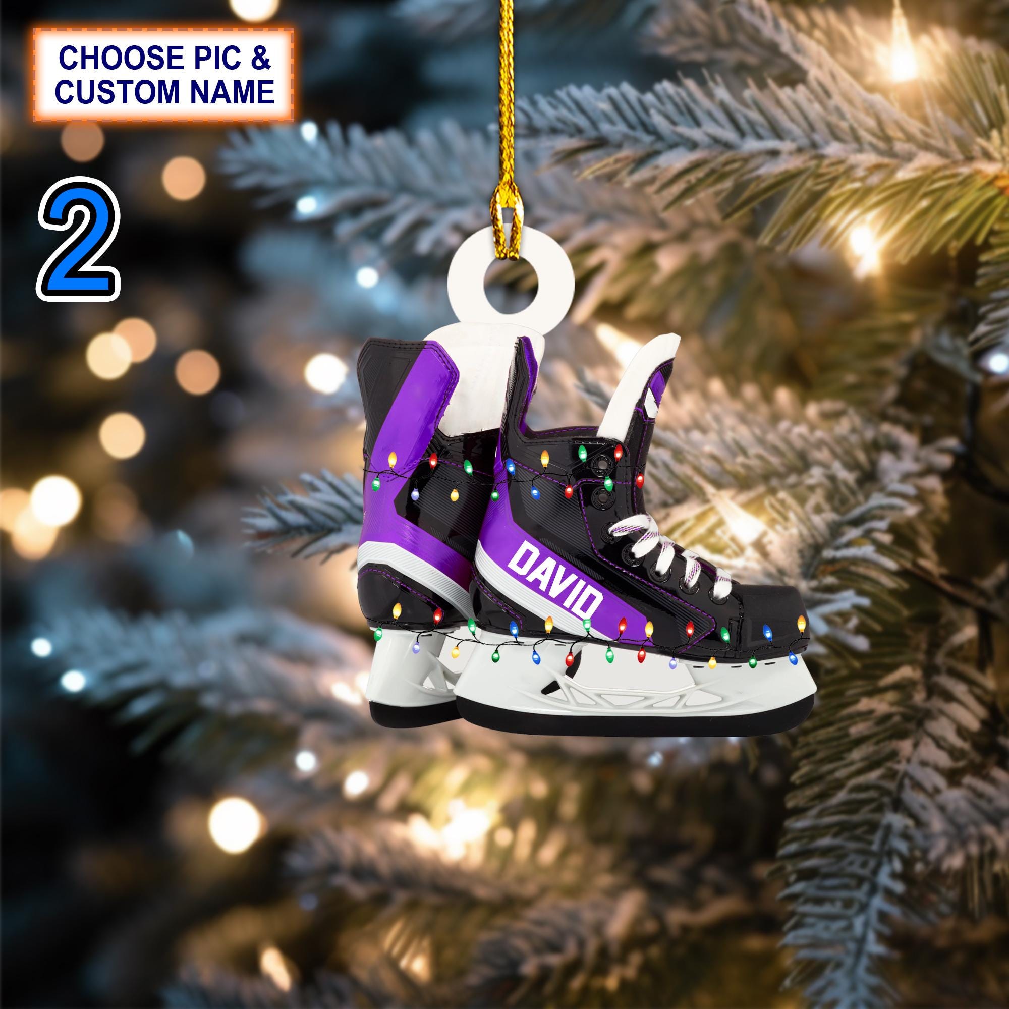 Personalized Ice Hockey Skates Acrylic or Wood Ornament