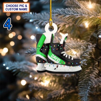 Personalized Ice Hockey Skates Acrylic or Wood Ornament
