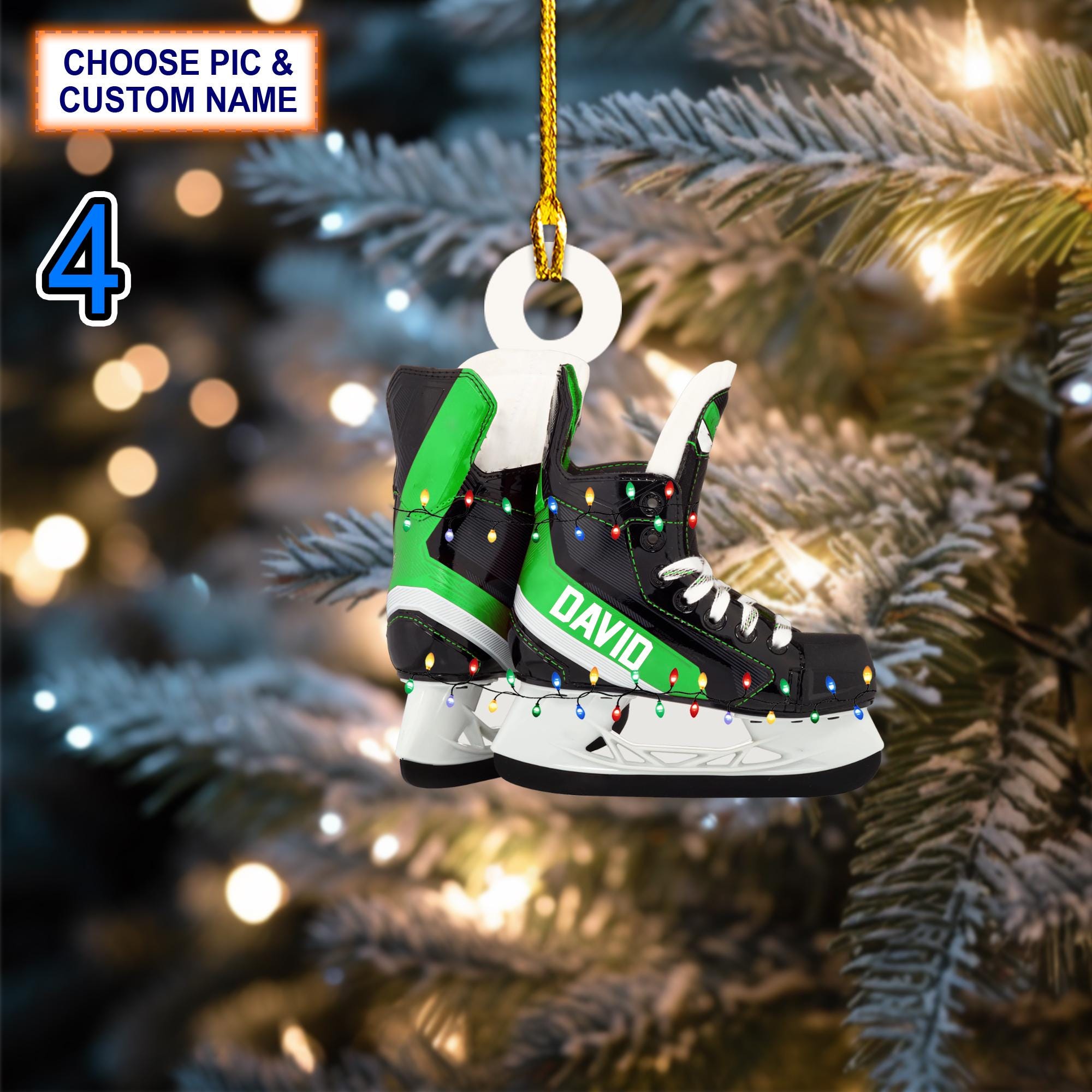 Personalized Ice Hockey Skates Acrylic or Wood Ornament