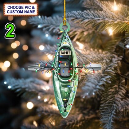 Personalized Sailboat with Printed Christmas Lights Acrylic or Wood Ornament