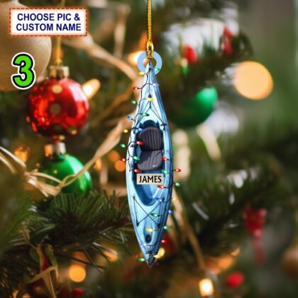 Personalized Sailboat with Printed Christmas Lights Acrylic or Wood Ornament