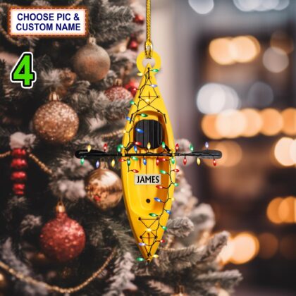 Personalized Sailboat with Printed Christmas Lights Acrylic or Wood Ornament