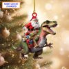 Personalized Santa Riding a Dinosaur Acrylic or Wood Ornament