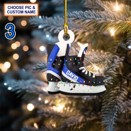 Personalized Ice Hockey Skates Acrylic or Wood Ornament