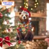 Personalized Bear with Christmas Lights Acrylic or Wood Ornament