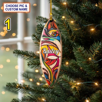 Personalized Colorful Surfboard Acrylic or Wood Ornament