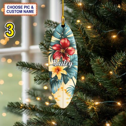 Personalized Colorful Surfboard Acrylic or Wood Ornament