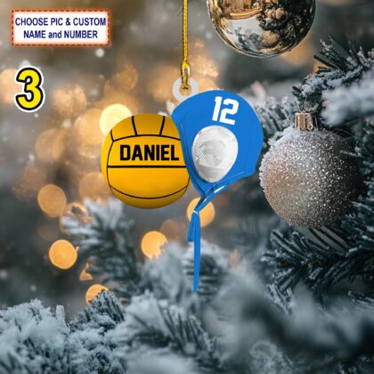 Personalized Water Polo Ball and Cap Acrylic or Wood Ornament