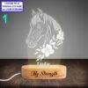 Personalized Horse and Floral Acrylic LED Night Light with Beech Wood Base