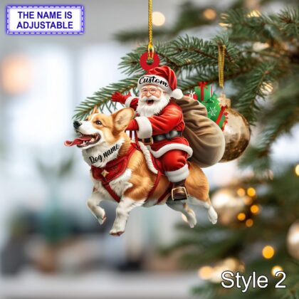 Personalized Santa Riding a Corgi Acrylic or Wood Ornament