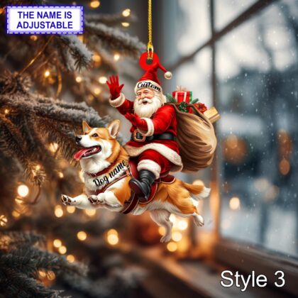 Personalized Santa Riding a Corgi Acrylic or Wood Ornament