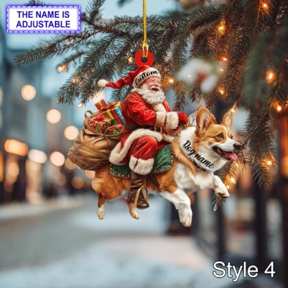 Personalized Santa Riding a Corgi Acrylic or Wood Ornament