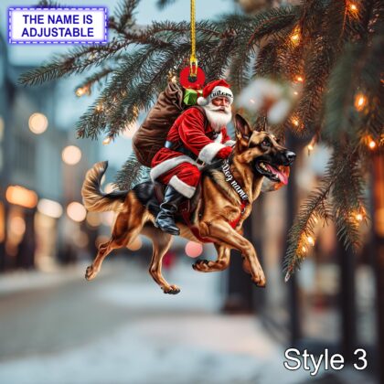 Personalized Santa Riding a German Shepherd Acrylic or Wood Ornament