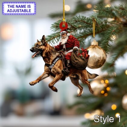 Personalized Santa Riding a German Shepherd Acrylic or Wood Ornament