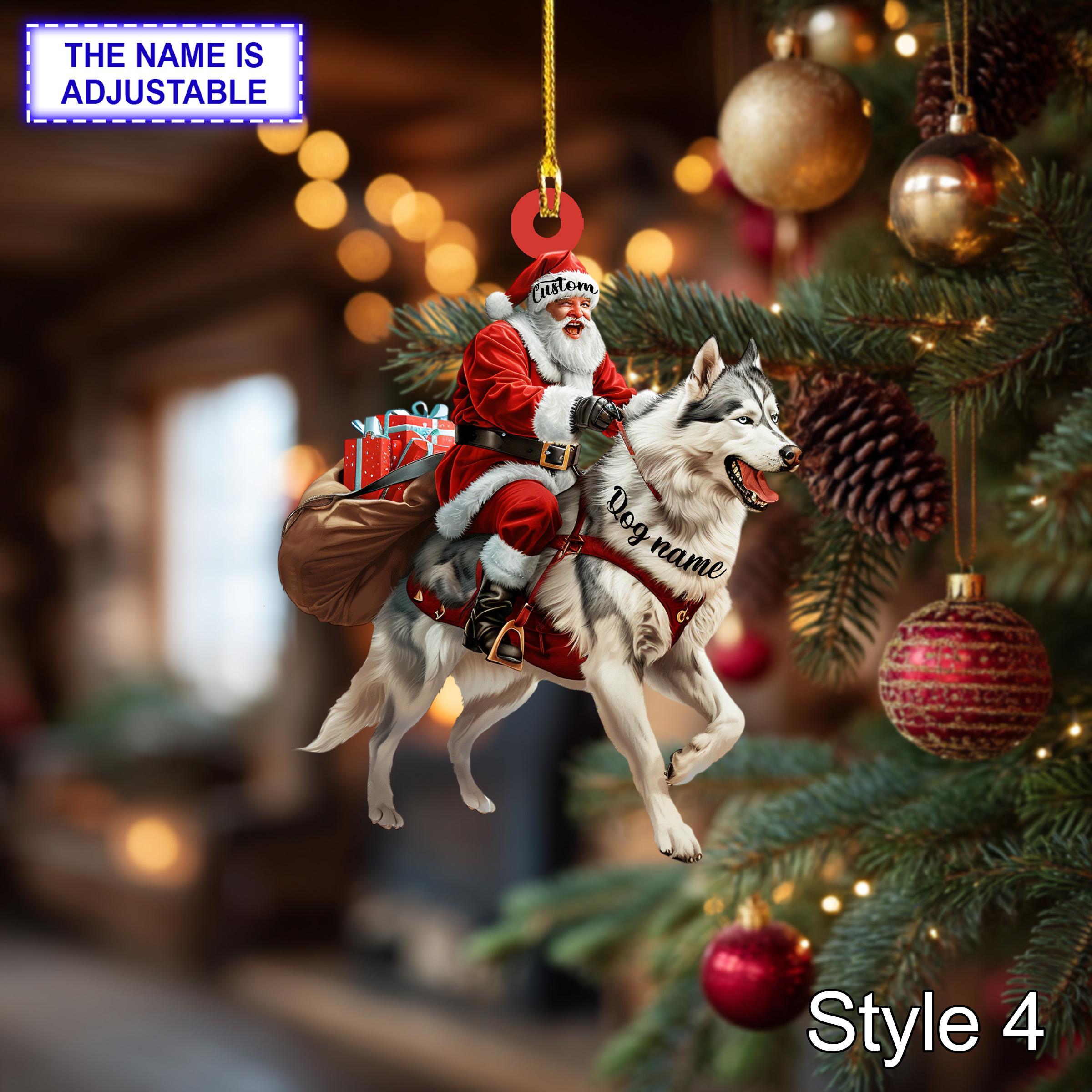 Personalized Santa Riding a Siberian Husky Acrylic or Wood Ornament