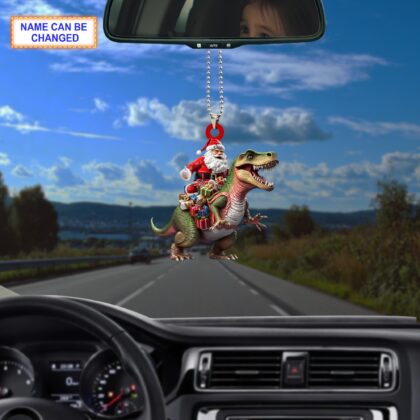 Personalized Santa Riding a Dinosaur Acrylic or Wood Ornament