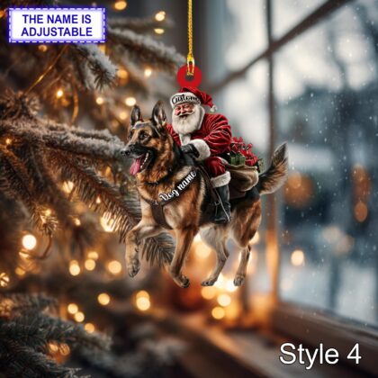 Personalized Santa Riding a German Shepherd Acrylic or Wood Ornament