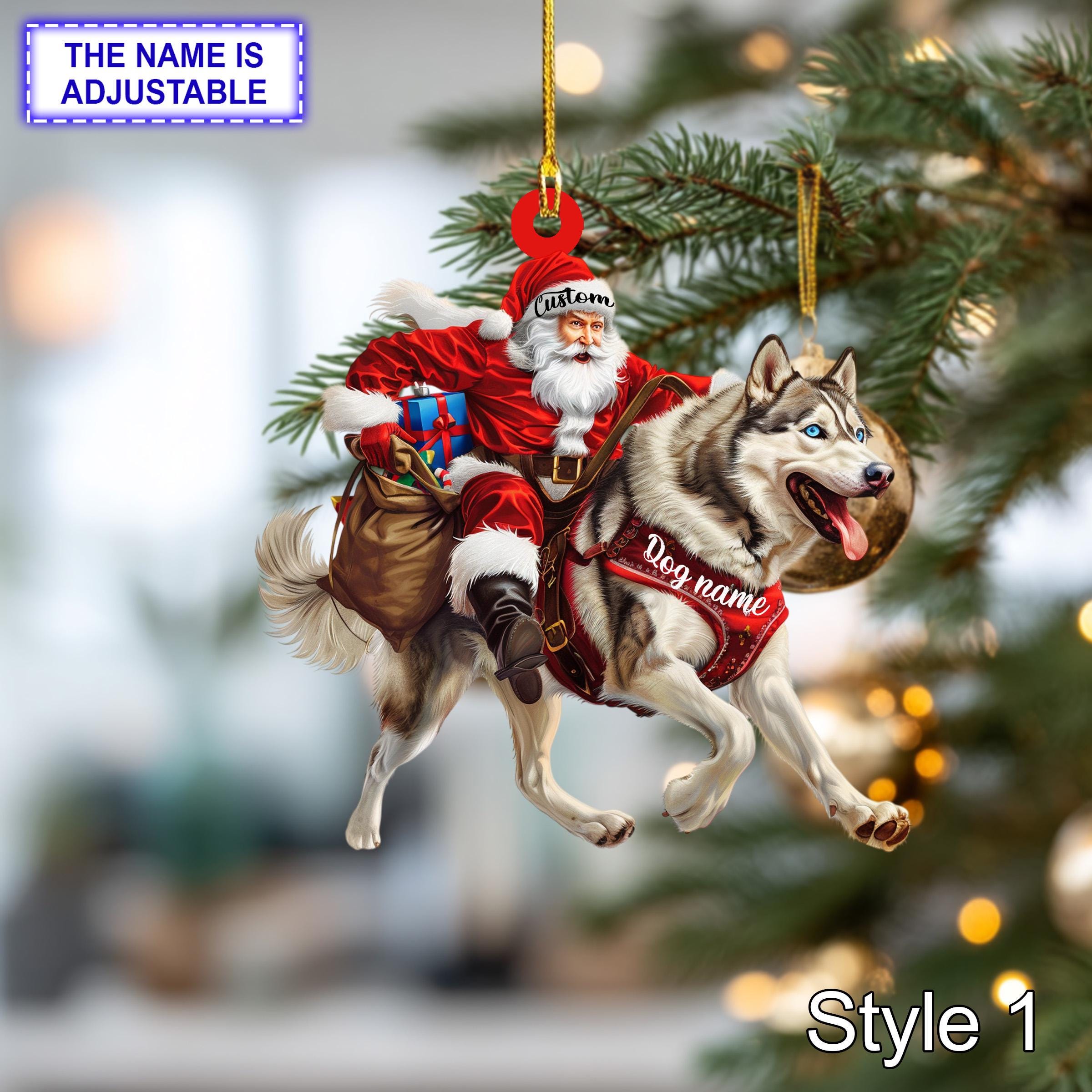Personalized Santa Riding a Siberian Husky Acrylic or Wood Ornament