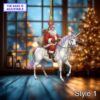 Personalized Santa Riding a Unicorn Acrylic or Wood Ornament