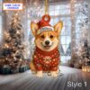 Personalized Corgi with Santa Hat and Christmas Lights Acrylic or Wood Ornament
