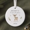 Personalized Baby's First Christmas Fawn Ceramic Ornament - 2026