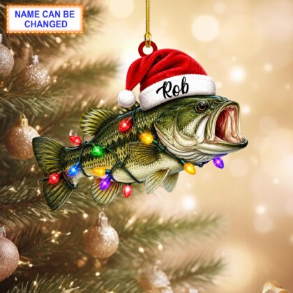 Personalized Game Fish with Santa Hat Acrylic or Wood Ornament