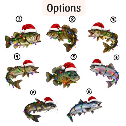 Personalized Game Fish with Santa Hat Acrylic or Wood Ornament