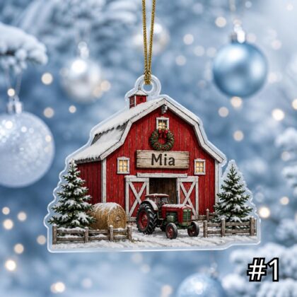 Personalized Winter Barn Acrylic or Wood Ornament