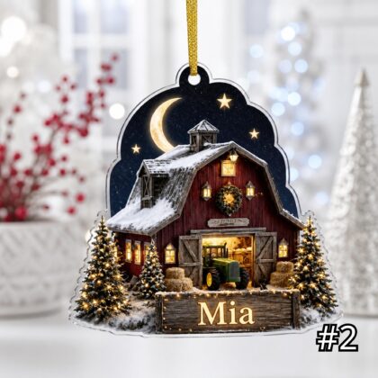 Personalized Winter Barn Acrylic or Wood Ornament