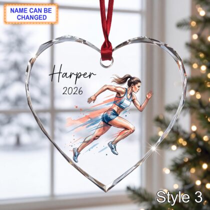 Personalized Track Runner Glass Ornament with Name and Year