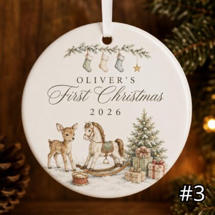 Personalized Baby's First Christmas Fawn Ceramic Ornament - 2026