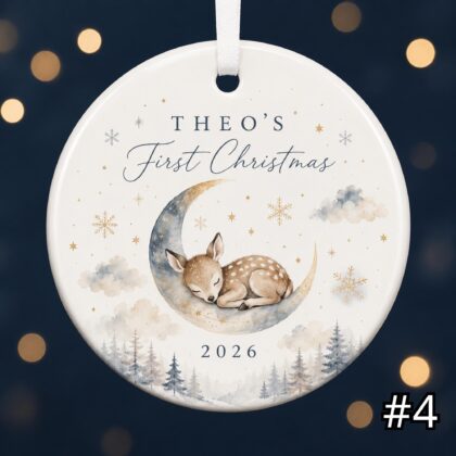 Personalized Baby's First Christmas Fawn Ceramic Ornament - 2026
