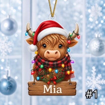 Personalized Highland Cow Acrylic or Wood Ornament