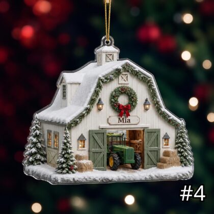 Personalized Winter Barn Acrylic or Wood Ornament
