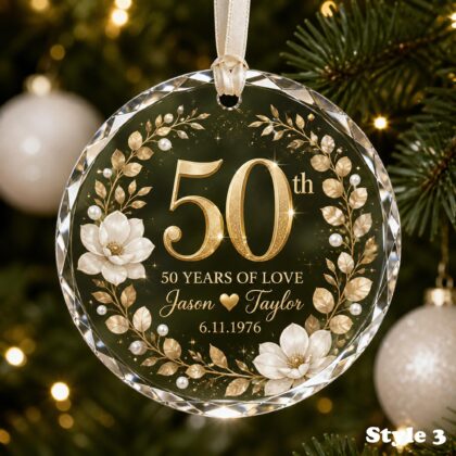 Personalized 50th Wedding Anniversary Glass Ornament