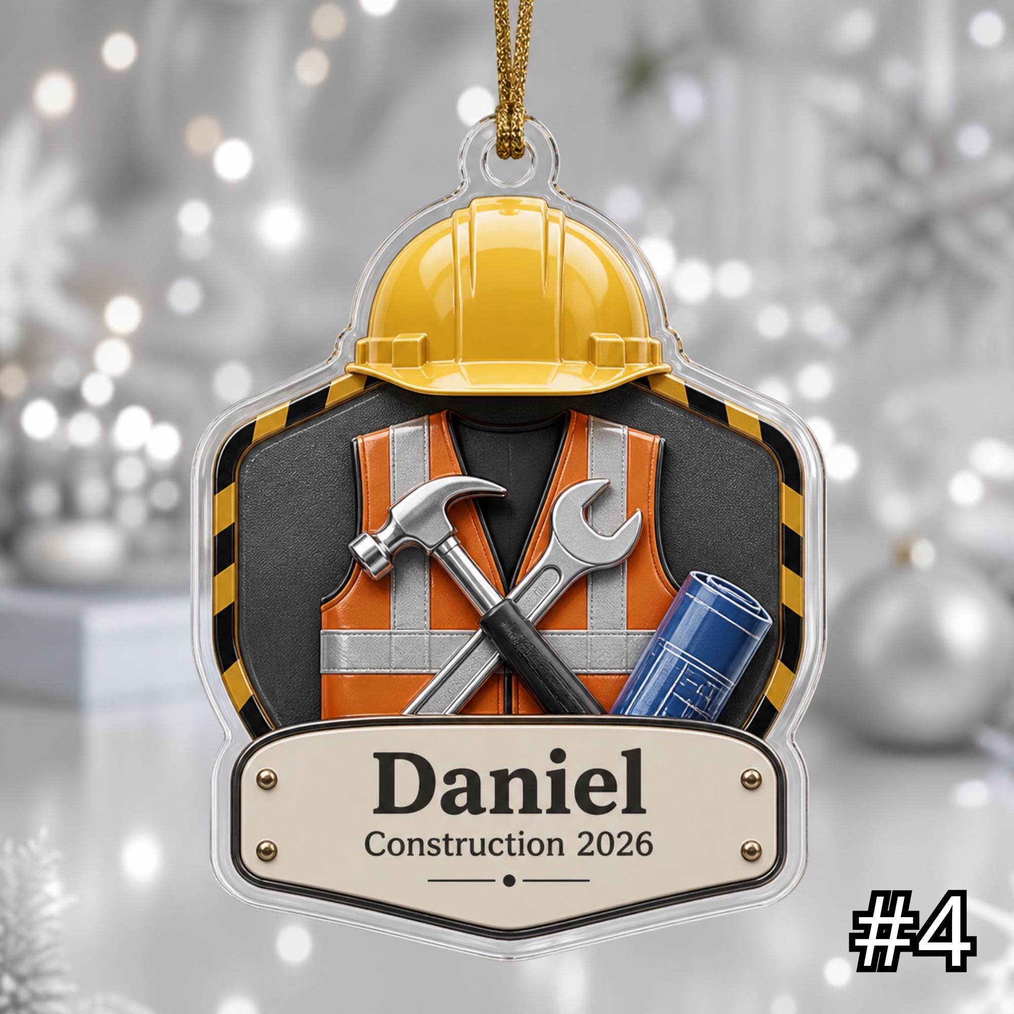 Personalized Construction Worker Acrylic or Wood Ornament - 2026