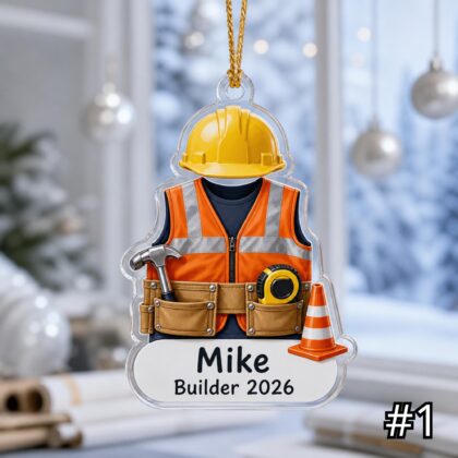 Personalized Construction Worker Acrylic or Wood Ornament - 2026