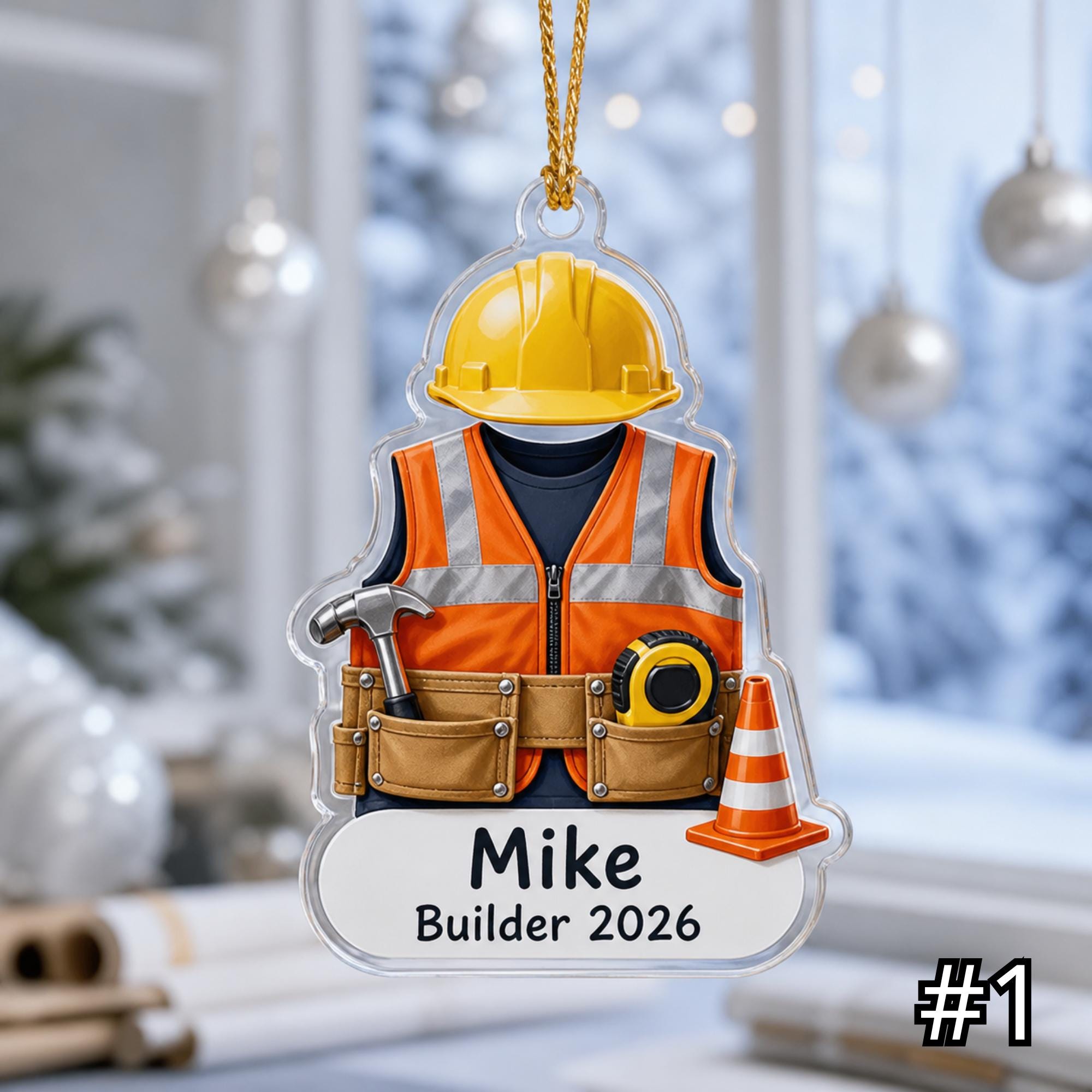 Personalized Construction Worker Acrylic or Wood Ornament - 2026