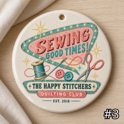 Personalized 'Sewing Good Times' Ceramic Ornament