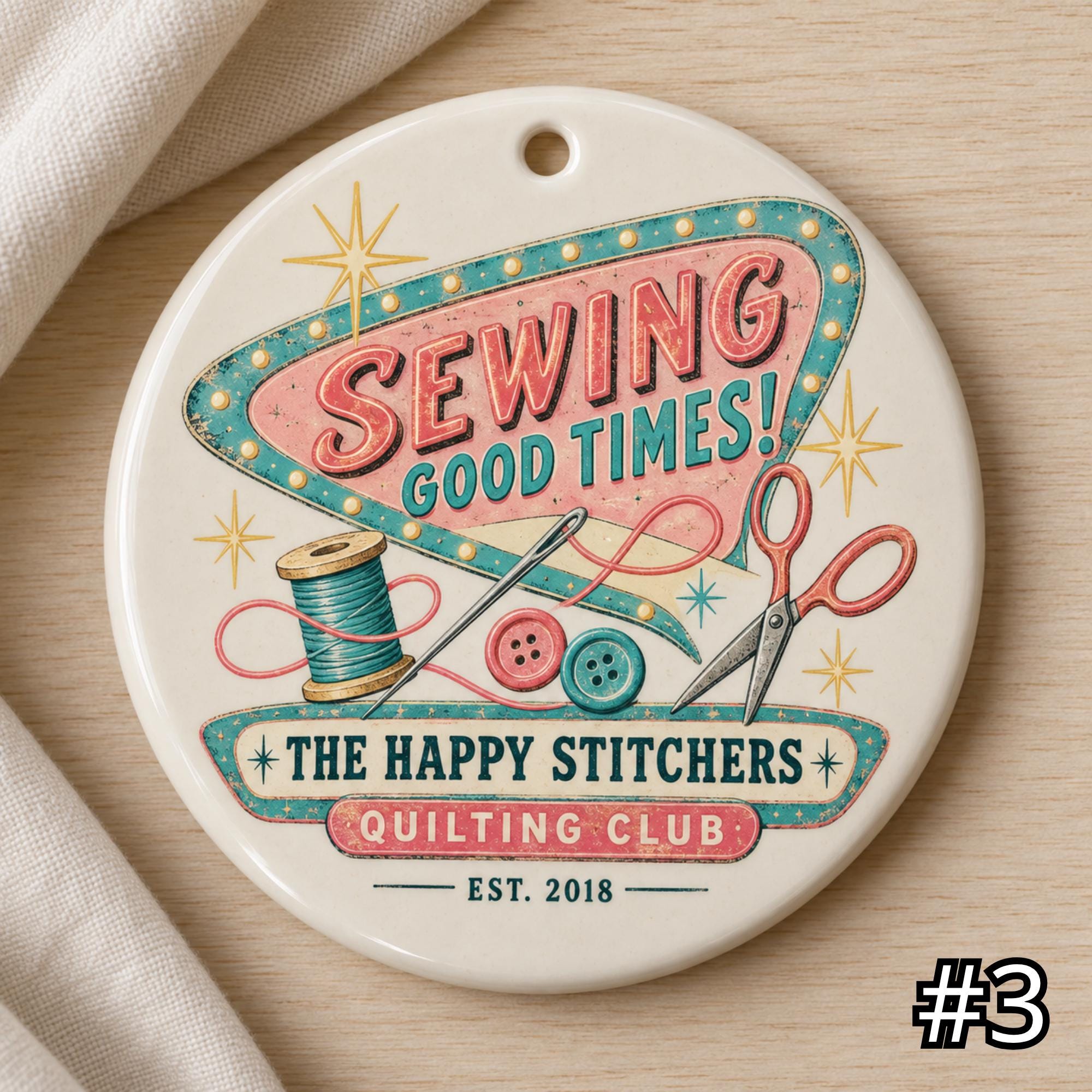 Personalized 'Sewing Good Times' Ceramic Ornament
