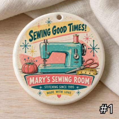 Personalized 'Sewing Good Times' Ceramic Ornament