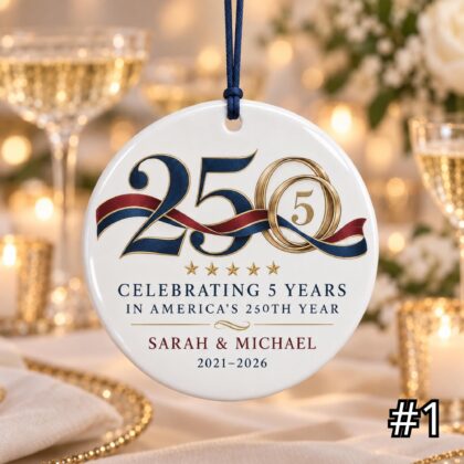 Personalized America 250 5th Wedding Anniversary Ceramic Ornament