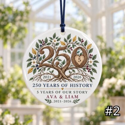 Personalized America 250 5th Wedding Anniversary Ceramic Ornament