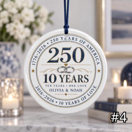 Personalized America 250 10th Wedding Anniversary Ceramic Ornament