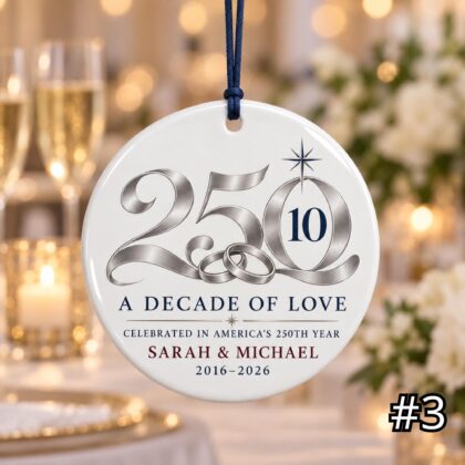 Personalized America 250 10th Wedding Anniversary Ceramic Ornament