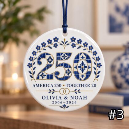 Personalized America 250 20th Wedding Anniversary Ceramic Ornament