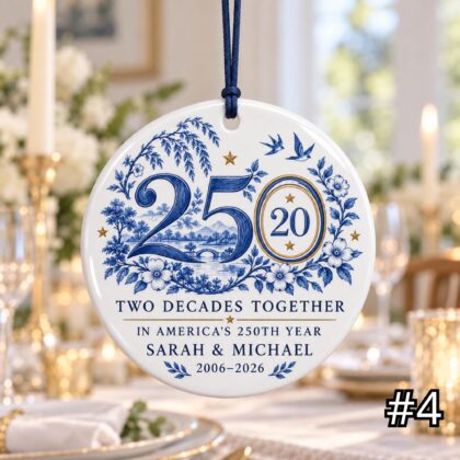 Personalized America 250 20th Wedding Anniversary Ceramic Ornament