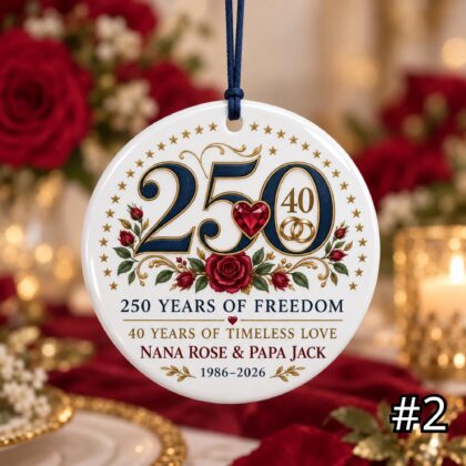 Personalized America 250 40th Wedding Anniversary Ceramic Ornament